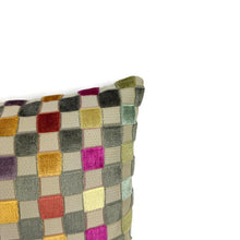 Load image into Gallery viewer, GP & J Baker CLARENDON Small Check in Multi Lumbar Pillow Cover - 12" x 20" Gray Velvet Checkerboard Rectangle Cushion Case