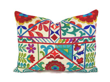 Load image into Gallery viewer, GP & J Baker Kahlo in Tutti Frutti Lumbar Pillow Cover - 15" x 20" Rainbow Floral Embroidered Cushion Case
