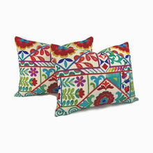 Load image into Gallery viewer, GP & J Baker Kahlo in Tutti Frutti Lumbar Pillow Cover - 15" x 20" Rainbow Floral Embroidered Cushion Case