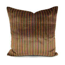 Load image into Gallery viewer, Schumacher Downtown Velvet in Autumn Pillow Cover - 20" x 20" Red, Yellow, and Green Stripe Cut Velvet Cushion Cover