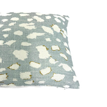 Load image into Gallery viewer, Jan Showers for Kravet LYNX DOT in Ciel Pillow Cover - Rectangle Lumbar - Light Blue with Cream Animal Spot Linen Print Cushion Case