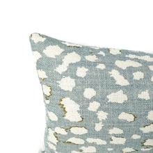 Load image into Gallery viewer, Jan Showers for Kravet LYNX DOT in Ciel Pillow Cover - Rectangle Lumbar - Light Blue with Cream Animal Spot Linen Print Cushion Case