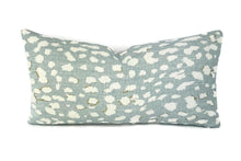 Load image into Gallery viewer, Jan Showers for Kravet LYNX DOT in Ciel Pillow Cover - Rectangle Lumbar - Light Blue with Cream Animal Spot Linen Print Cushion Case