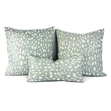 Load image into Gallery viewer, Jan Showers for Kravet LYNX DOT in Ciel Pillow Cover - Rectangle Lumbar - Light Blue with Cream Animal Spot Linen Print Cushion Case