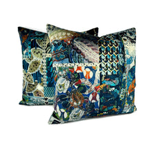 Load image into Gallery viewer, GP & J Baker BARCELONA in Teal Pillow Cover - 20" x 20" Blue- White -Patchwork Floral and Geometric Velvet Cushion Case