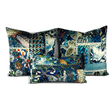 Load image into Gallery viewer, GP & J Baker BARCELONA in Teal Pillow Cover - 20" x 20" Blue- White -Patchwork Floral and Geometric Velvet Cushion Case