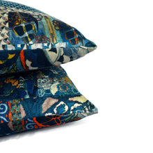 Load image into Gallery viewer, GP & J Baker BARCELONA in Teal Pillow Cover - 20" x 20" Blue- White -Patchwork Floral and Geometric Velvet Cushion Case