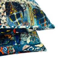 Load image into Gallery viewer, GP & J Baker BARCELONA in Teal Pillow Cover - 20" x 20" Blue- White -Patchwork Floral and Geometric Velvet Cushion Case