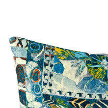 Load image into Gallery viewer, GP & J Baker BARCELONA in Teal Lumbar Pillow Cover - 11" x 20" Blue- White -Patchwork Floral and Geometric Velvet Cushion Case