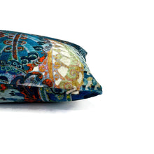 Load image into Gallery viewer, GP & J Baker BARCELONA in Teal Lumbar Pillow Cover - 11" x 20" Blue- White -Patchwork Floral and Geometric Velvet Cushion Case