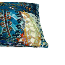 Load image into Gallery viewer, GP & J Baker BARCELONA in Teal Lumbar Pillow Cover - 11" x 20" Blue- White -Patchwork Floral and Geometric Velvet Cushion Case