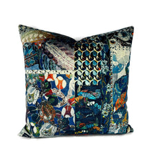 Load image into Gallery viewer, GP & J Baker BARCELONA in Teal Pillow Cover - 20" x 20" Blue- White -Patchwork Floral and Geometric Velvet Cushion Case