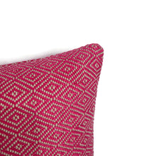 Load image into Gallery viewer, 13" x 20" Schumacher Sofia Diamond in Fuchsia Lumbar Pillow Cover - Small Pink and Tan Diamond Woven Rectangle Cushion Case