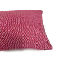 Load image into Gallery viewer, 13" x 20" Schumacher Sofia Diamond in Fuchsia Lumbar Pillow Cover - Small Pink and Tan Diamond Woven Rectangle Cushion Case