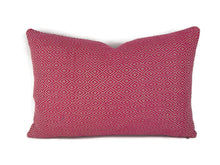 Load image into Gallery viewer, 13" x 20" Schumacher Sofia Diamond in Fuchsia Lumbar Pillow Cover - Small Pink and Tan Diamond Woven Rectangle Cushion Case