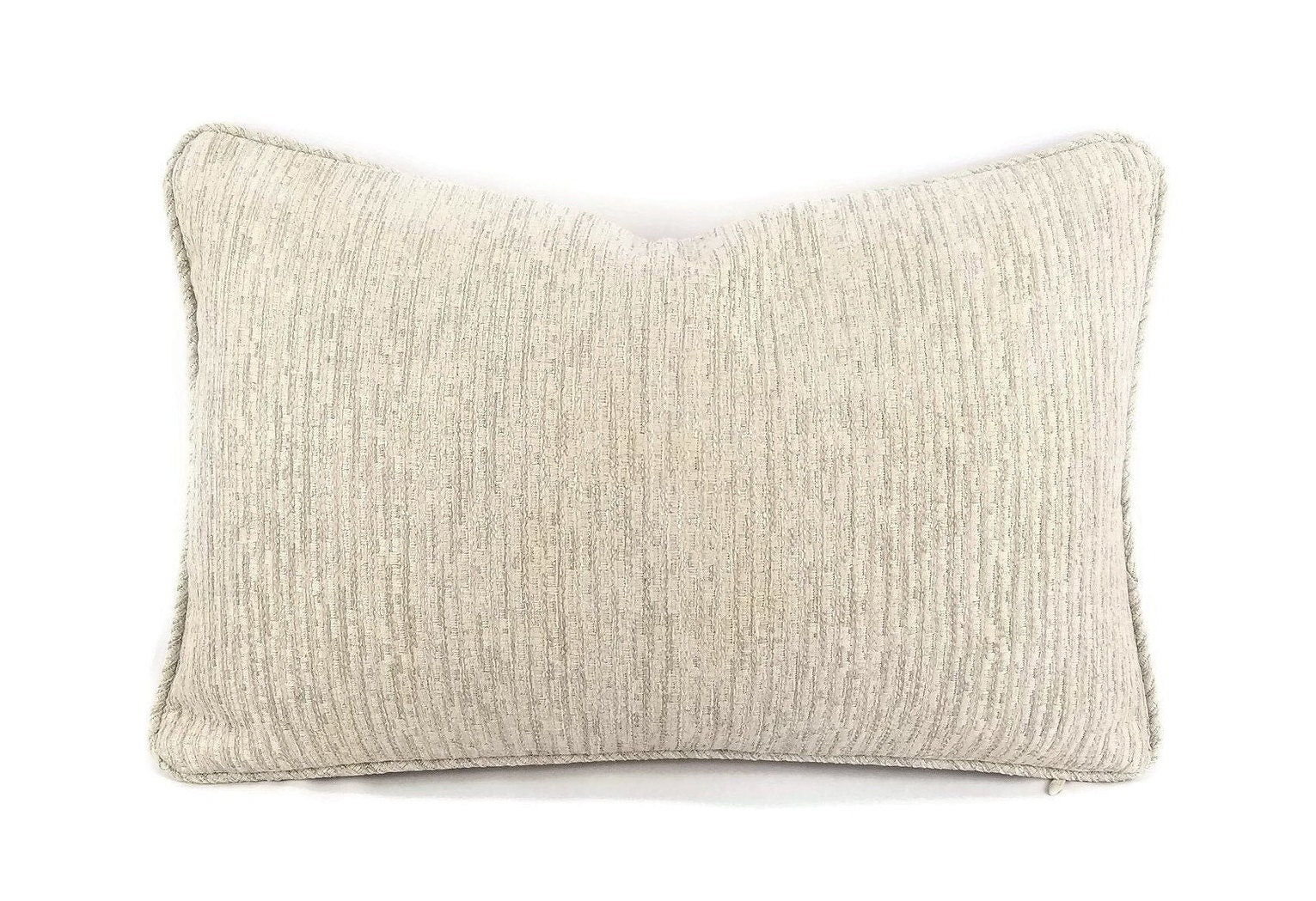 13" x 20" GP & J Baker Esker in Marble Self-Welt Lumbar Pillow Cover - Silver and Cream Stripe Texture Rectangle Accent Cushion Pillow