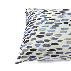 14" x 20" Grey Watkins Jamboree in the color Blues Lumbar Pillow Cover - Blue and White Watercolor Dots Linen Rectangle Cushion Cover