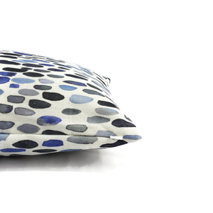 14" x 20" Grey Watkins Jamboree in the color Blues Lumbar Pillow Cover - Blue and White Watercolor Dots Linen Rectangle Cushion Cover