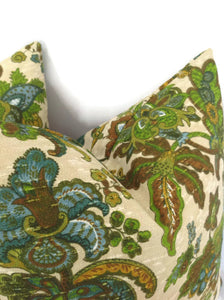 Green, Blue, and Tan Floral Outdoor / indoor pillow