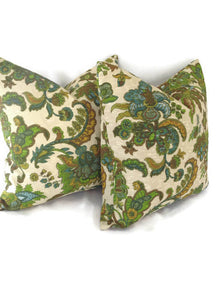 Green, Blue, and Tan Floral Outdoor / indoor pillow