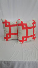 Load image into Gallery viewer, Light Cream Cotton with Neon Pink Ribbon Embellished Pillow Cover
