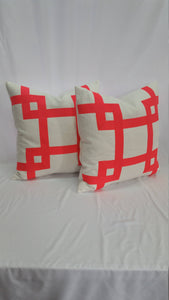 Light Cream Cotton with Neon Pink Ribbon Embellished Pillow Cover