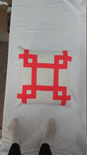 Load image into Gallery viewer, Light Cream Cotton with Neon Pink Ribbon Embellished Pillow Cover
