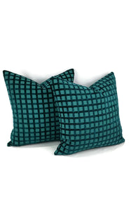 Blue/Teal Chenille Square Pattern Pillow Cover