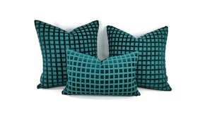 Blue/Teal Chenille Square Pattern Pillow Cover