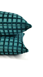 Blue/Teal Chenille Square Pattern Pillow Cover