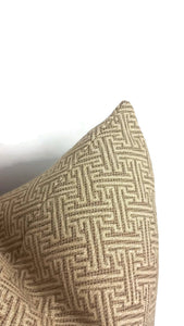 Kravet Smart Tan and Cream Fretwork Pillow Cover