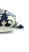 Load image into Gallery viewer, 12&quot;x 22&quot; Navy and Ivory Damask Lumbar Pillow Cover
