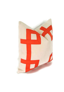 Cream and Orange Ribbon Embellished Pillow Cover