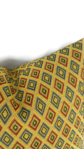 Gold with Blue and Red Diamond Pattern Pillow Cover