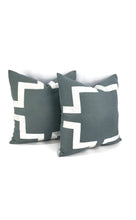 Load image into Gallery viewer, Graphite Gray Linen with White Ribbon Embellishment Pillow Cover
