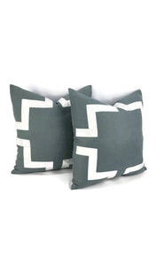 Graphite Gray Linen with White Ribbon Embellishment Pillow Cover