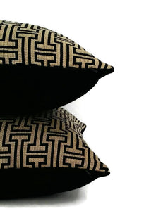 Light Gold with Black Geometric  Woven Pillow Cover