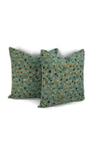 Load image into Gallery viewer, Aqua Blue Chenille with Brown Square Pattern Pillow Cover
