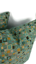 Load image into Gallery viewer, Aqua Blue Chenille with Brown Square Pattern Pillow Cover
