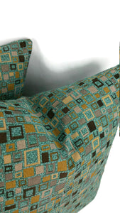 Aqua Blue Chenille with Brown Square Pattern Pillow Cover