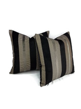 Load image into Gallery viewer, Black Velvet and Bronze Stripe Pillow Cover
