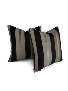 Black Velvet and Bronze Stripe Pillow Cover