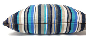 JF Fabrics Cedar - Blue Teal Gray White Stripe Acrylic Pillow Cover