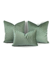 Load image into Gallery viewer, Blue and Aqua Geometric Hexagon Pattern Cut Velvet Pillow Cover
