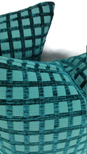 Load image into Gallery viewer, Blue/Teal Chenille Square Pattern Pillow Cover
