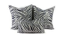 Load image into Gallery viewer, 12&quot; x 20&quot; Dark Navy and Off White Zebra Print Cotton Pillow Cover
