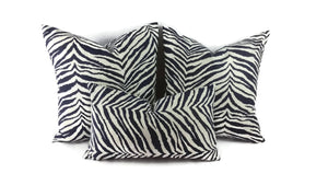 12" x 20" Dark Navy and Off White Zebra Print Cotton Pillow Cover