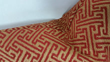 Load image into Gallery viewer, 12&quot; x 20&quot; Kravet Smart Gold and Red Fretwork Lumbar Pillow Cover
