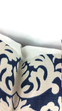 Load image into Gallery viewer, 12&quot; x 22&quot; Navy and Ivory Damask Lumbar Pillow Cover
