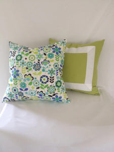 Blue and Green Floral Print Cotton Pillow Cover